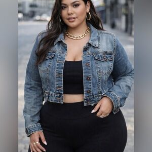 Y2K Plus Size Cropped Denim Jacket 3XL Studded Blue Jean Streetwear Jacket